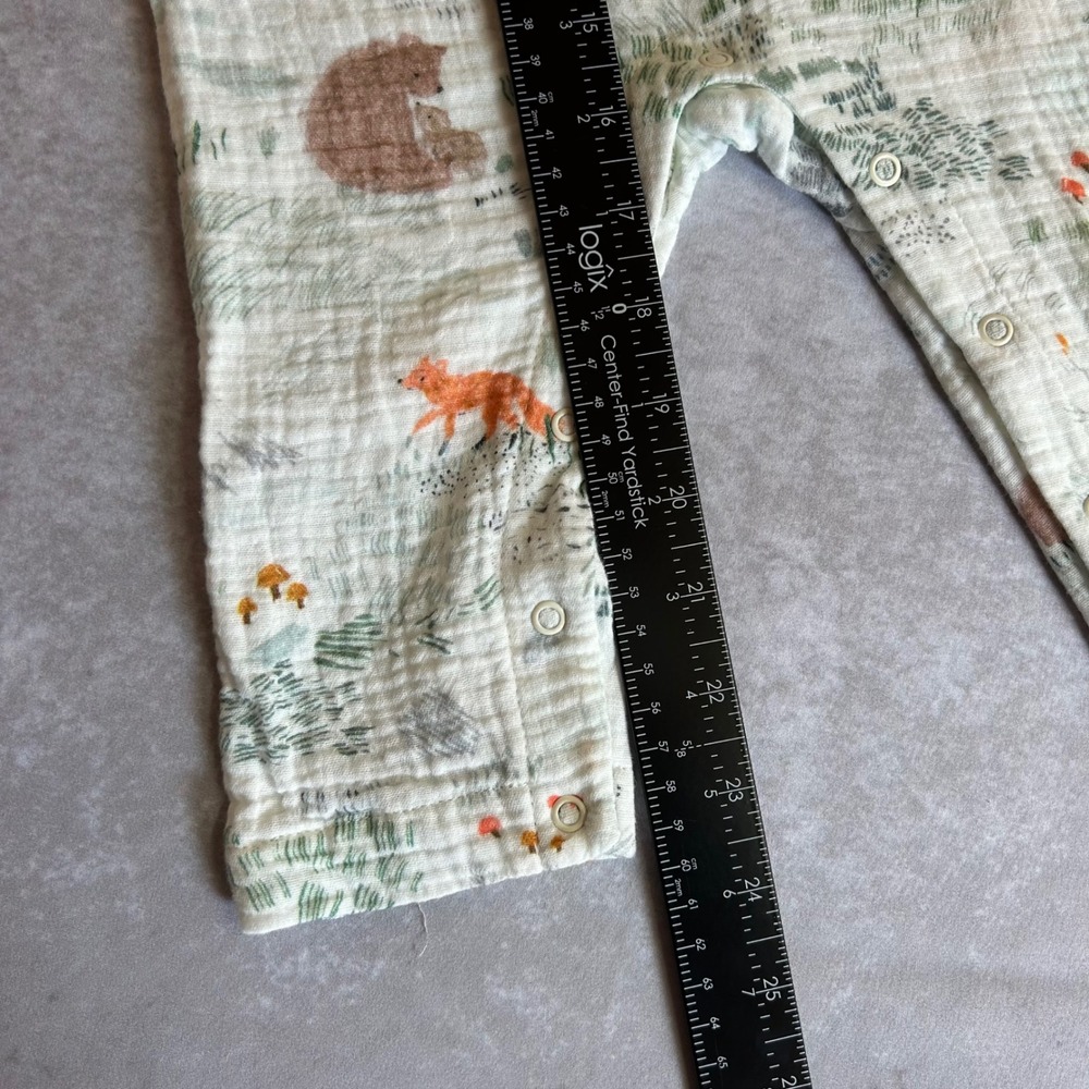 Elegant Baby Organics Woodland Muslin Romper 6-9M White Forest Print Bear Fox - Picture 6 of 7